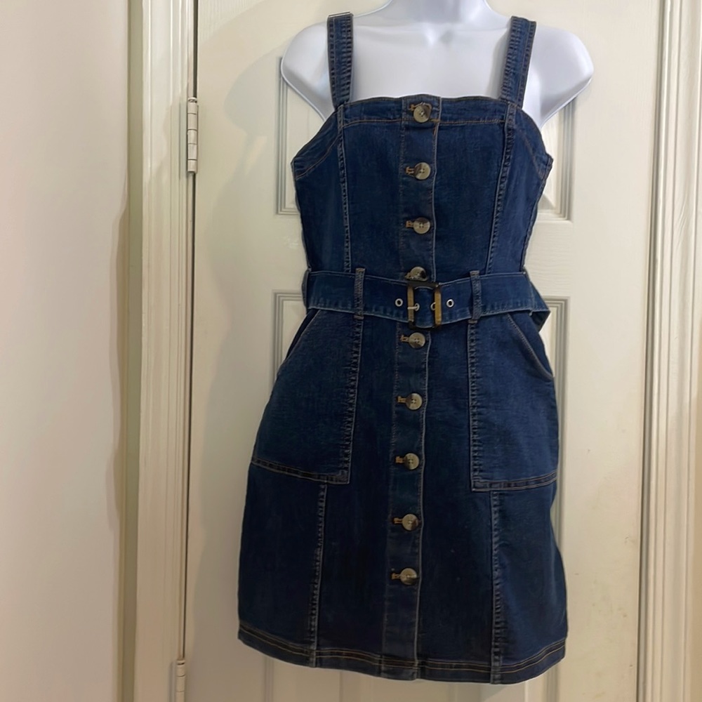 H&M Divided overalls Jean dress with belt size small stretchy